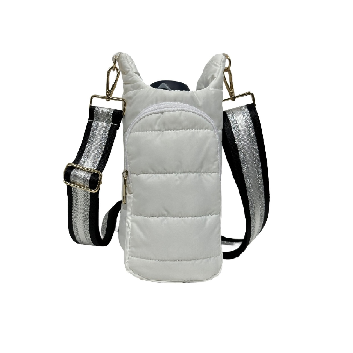 Crossbody Water Bottle Carrier with Adjustable Strap - White