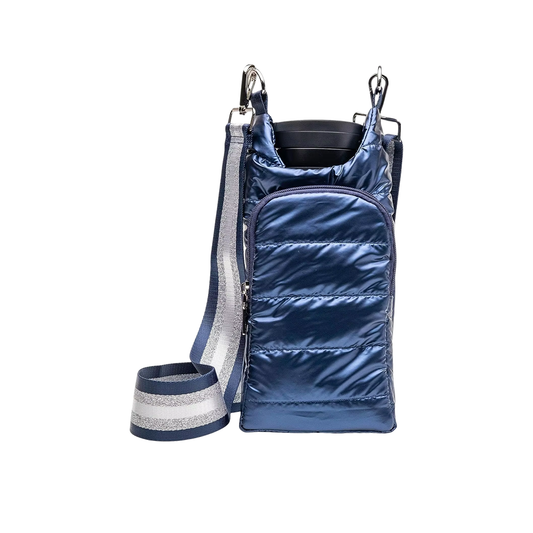 Crossbody Water Bottle Carrier with Adjustable Strap - Metallic Blue