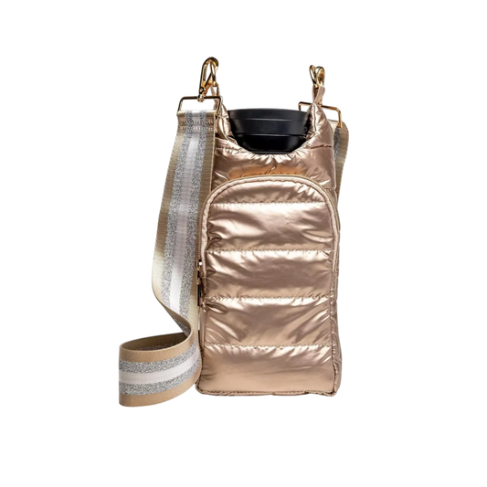 Crossbody Water Bottle Carrier with Adjustable Strap - Gold